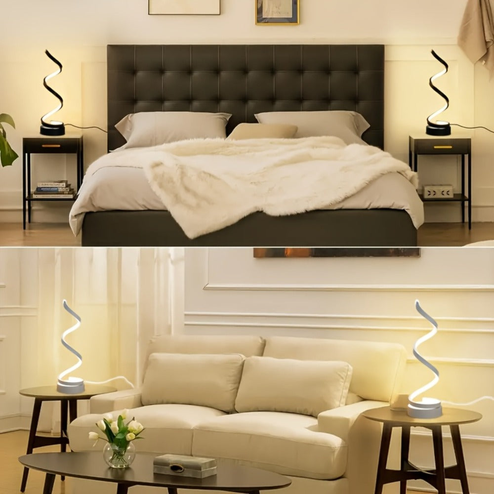 Dimmable Spiral Table Lamp with Touch Control & USB-C Charging Port, 3-Way Brightness Bedside Nightstand Lamp, Modern Minimalist LED Desk Lamp for Bedroom Living Room, Black & Whit - product image 29