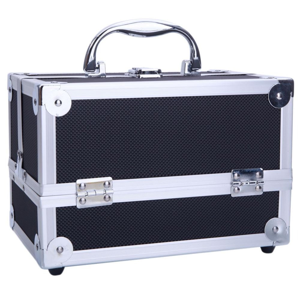 Aluminum Makeup Train Case with Wheels Large Capacity Lockable Cosmetic Trolley Organizer Adjustable Dividers Retractable Handle for Makeup Artists Salon Travel Black Silver Pink B - product image 6