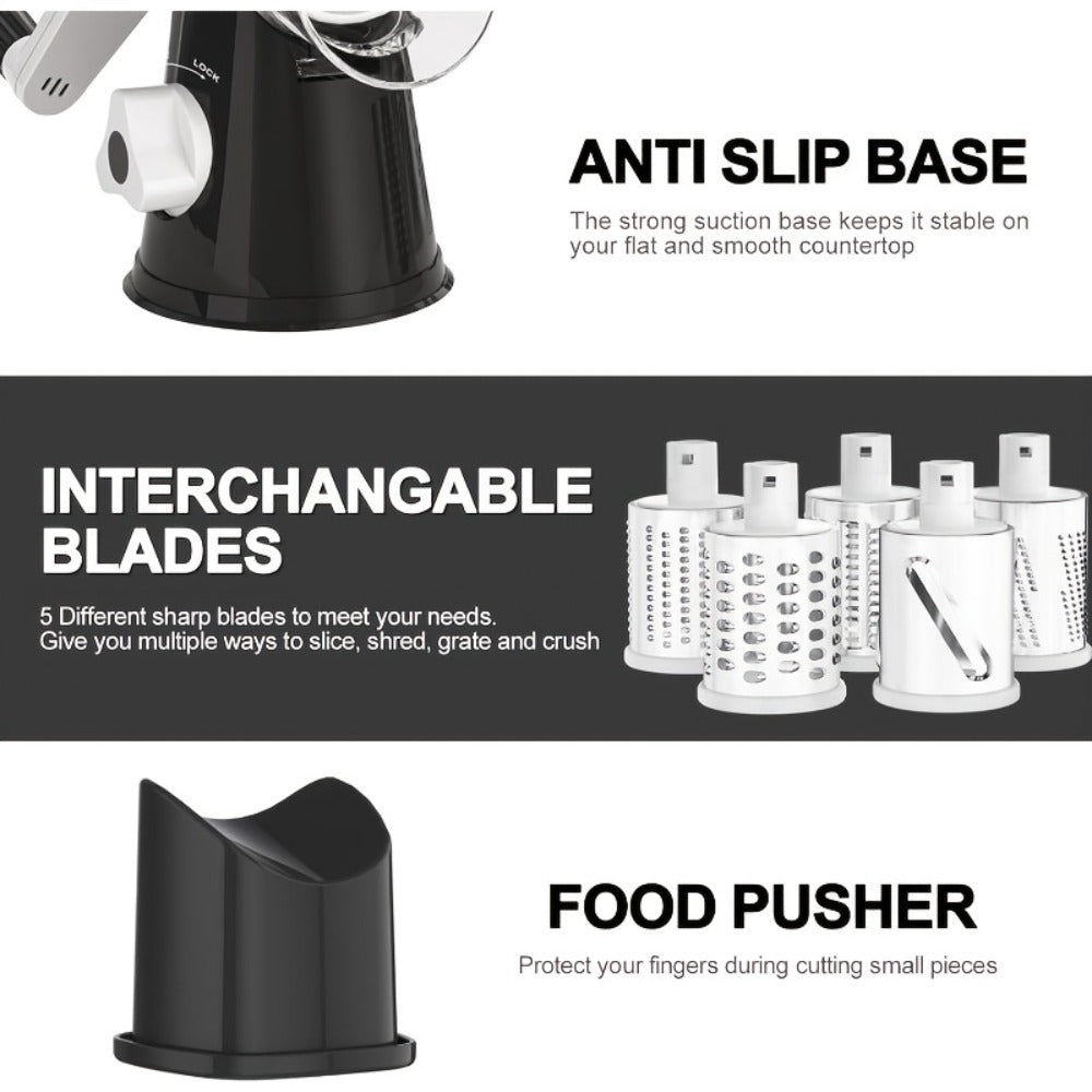 Rotary Cheese Grater with Hand Crank – 3 Interchangeable Blades for Cheese, Vegetables & Nuts, Non-Slip Suction Base, Includes Cleaning Brush – Manual Cheese Shredder for Kitchen ( - product image 19