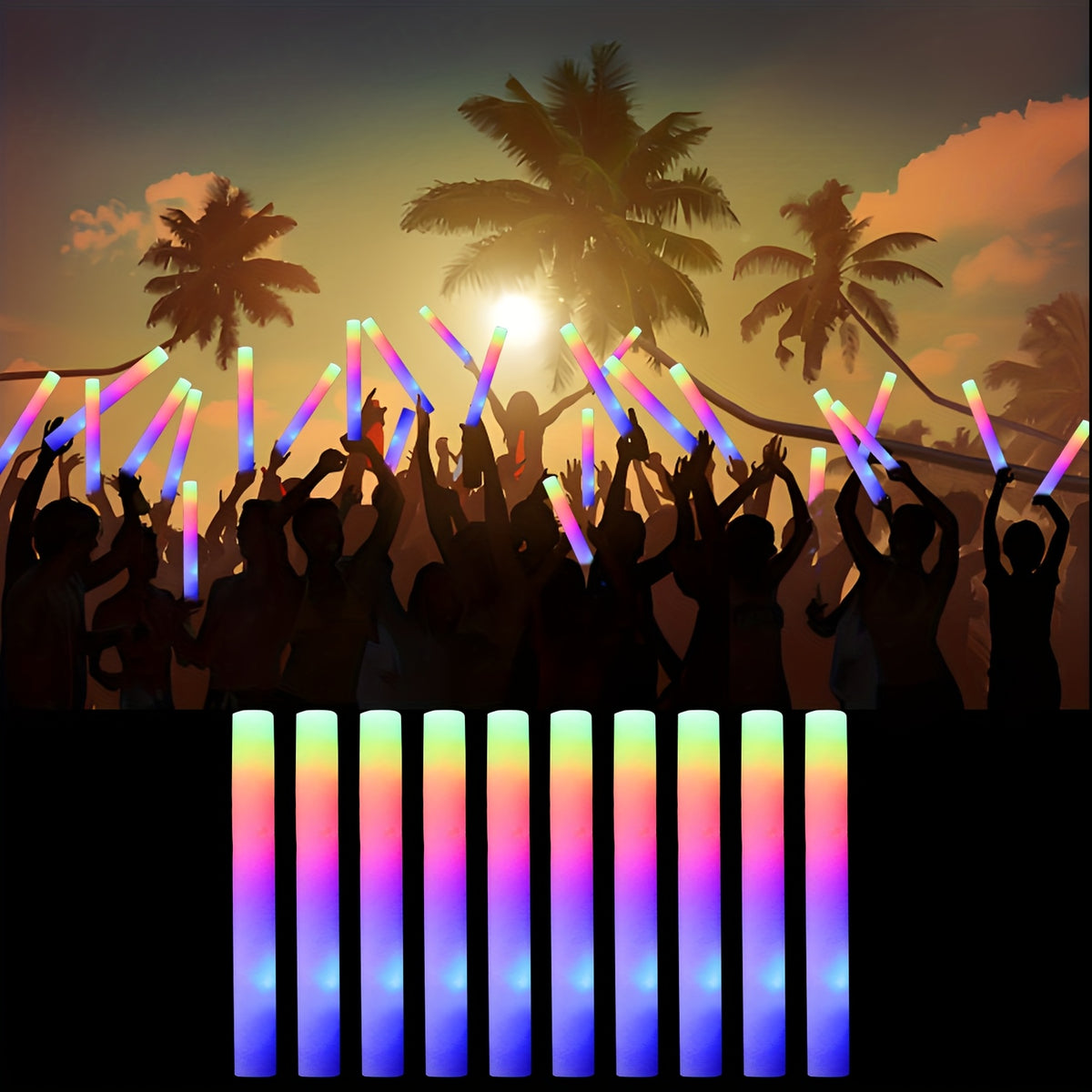 100 pcs Pack LED Foam Light Sticks - 3-Mode Color Changing Flashing Party Favors with Flashing Modes Suitable for Weddings, Birthdays, Concerts, Camping, for - product image 12