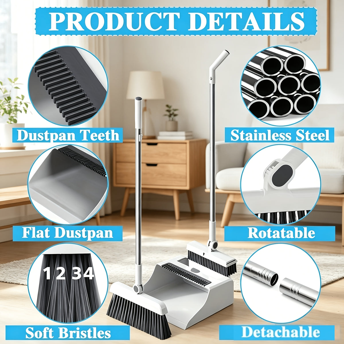 2-In-1|3-In-1|4-In-1 Household Broom with Dustpan Floor, Brush Set Foldable Broom with Dustpan Combo Set and Brush Household Cleaning Tool Set - product image 8