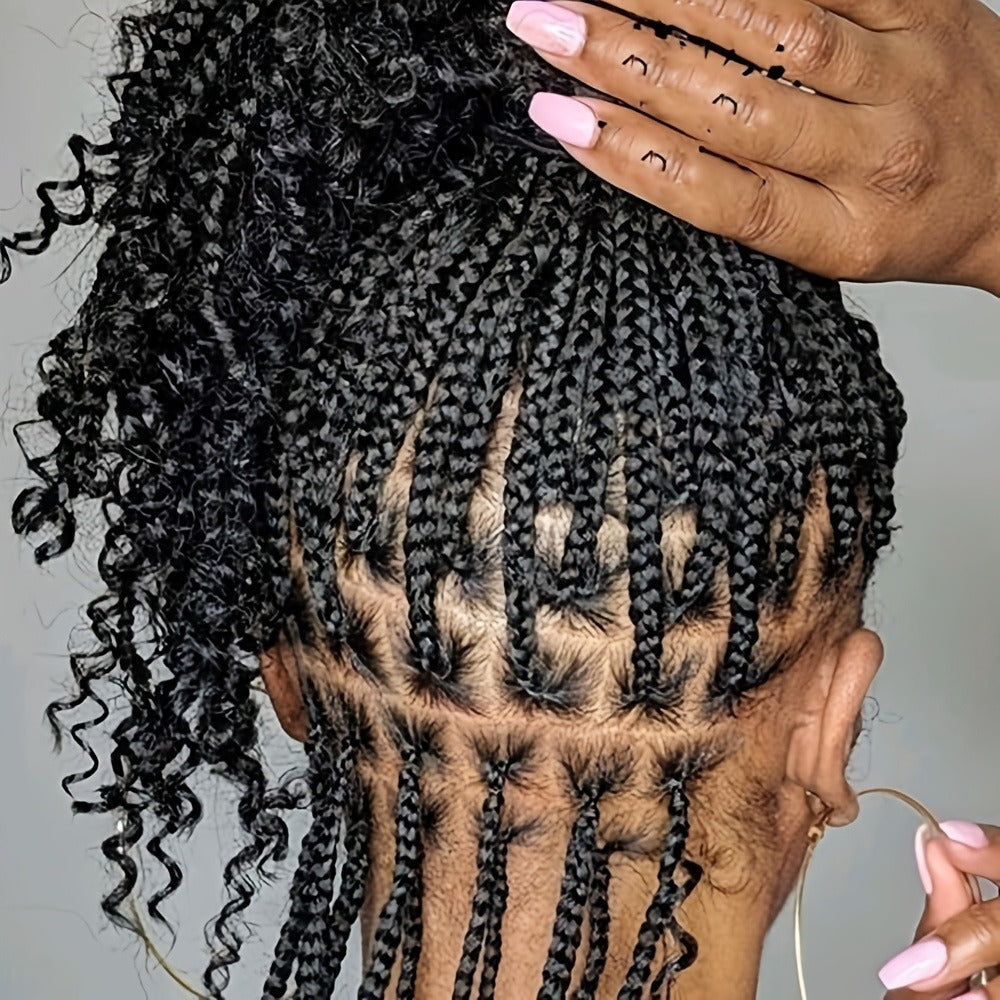Goddess Braided Wig Knotless Bohemian Square Braid Full Lace Curly Wave 14-16 Inch Black Burgundy Brown Natural Hairline Protective Style Synthetic Wig for Women - product image 4