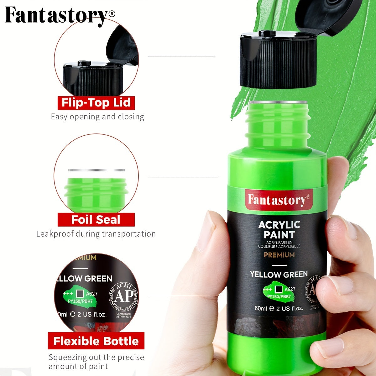 Fantastory 24 Colors Professional Acrylic Paint Set, 2oz/60ml Large Volume Rich Pigment Artist Paints with 12 Brushes, Thick & Vibrant Acrylic Paint for - product image 2