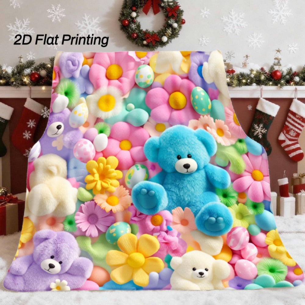 Bear Print Flannel Throw Blanket - Cute Soft Plush 2D Flat Printed Cozy Bedspread for Sofa Bed Camping Travel, Adorable Animal Pattern Gift Blanket Multi-Color - product image 5