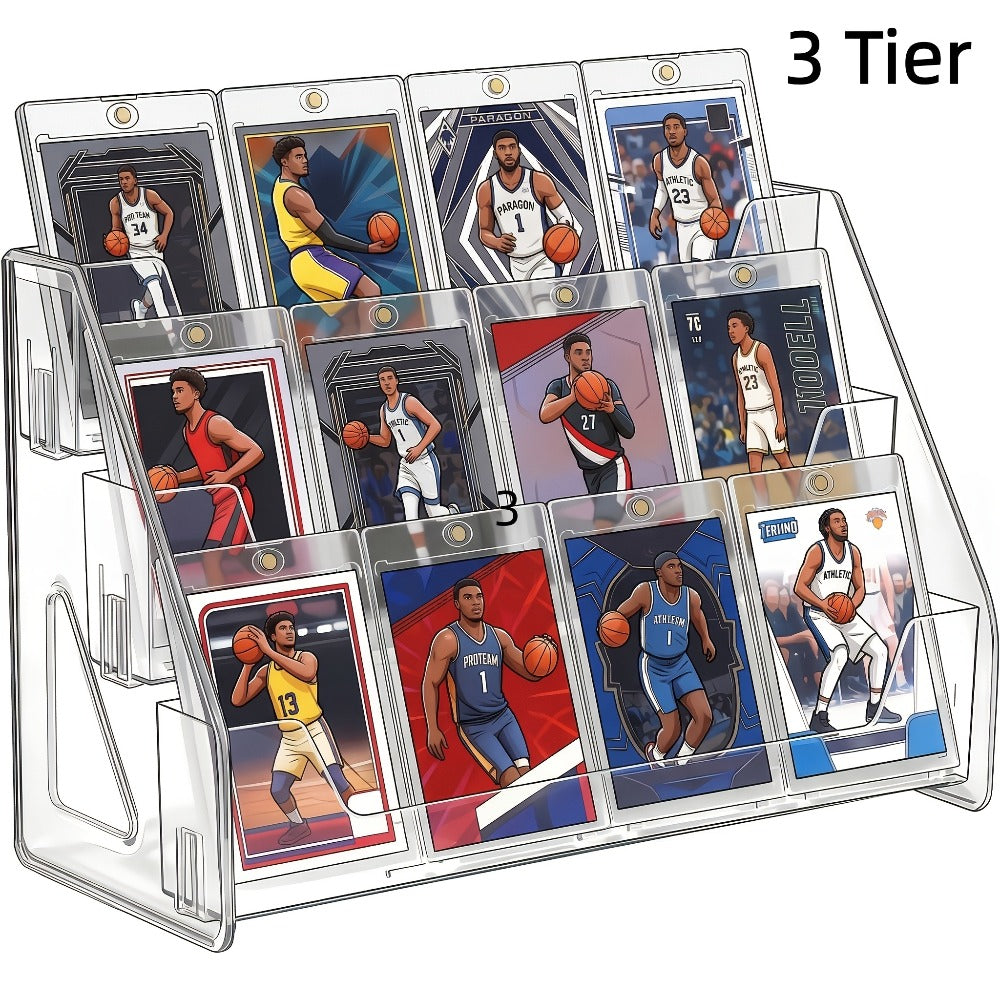 3 or 5-Tier Vertical Collectible Card Showcase, Snap-In Assembly No Tools Desktop Holder for Baseball Basketball MTG Trading Cards – PSA BGS SGC Graded Card - product image