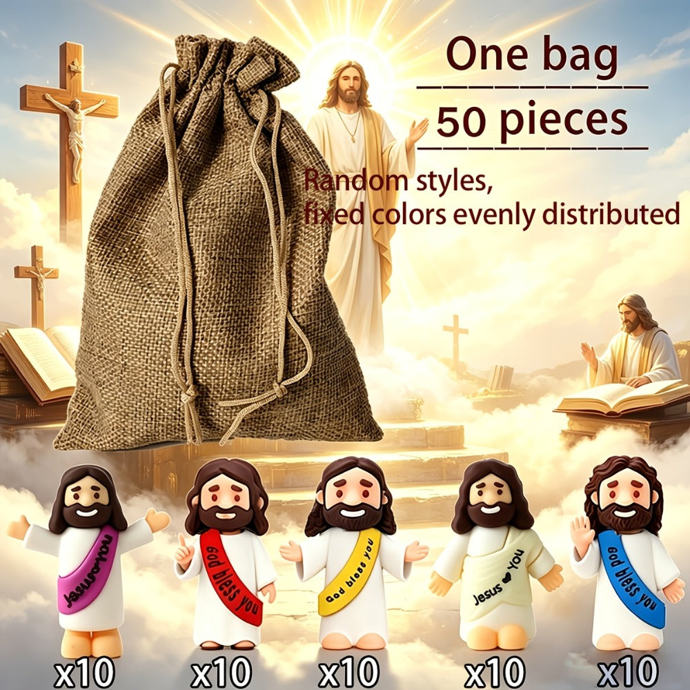 Colorful Bulk Religious Statues 5 Colors, Baptism Favors Sunday School Gifts Christian Party Favor Home Decor Vase Filler | Mini Jesus Figurines for Halloween Trunk-or-Treat 50/100/150pcs