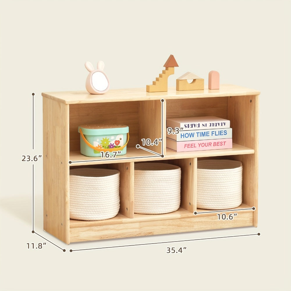 Rubber Wood 5-Compartment Bookshelf 35.4" – 2-Tier Wooden Storage Cabinet for Classroom, Playroom & Preschool | Kids Book Organizer Shelf for Daycare, Bedroom & Living Room | 5-Sec - product image 2