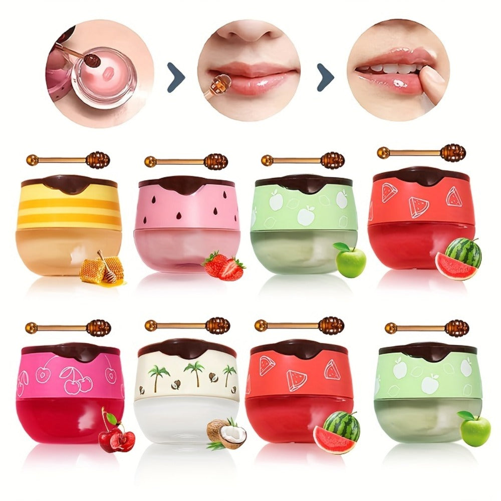 Honey Pot Lip Balm Set 8 Pcs – Propolis & Honey Deep Moisturizing Lip Mask with Applicator Stick, Repairs Dry Chapped Lips, Nourishing Overnight Lip Treatment Gift Set for Women &  - product image