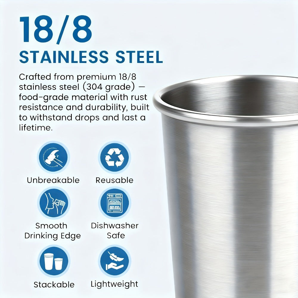 Stainless Steel Pint Glasses 12 Pack 16oz – Unbreakable Metal Drinking Cups, Commercial Grade Stackable Barware, Dishwasher Safe Rustproof Beer Cocktail Glasses for Bar Restaurant  - product image 4