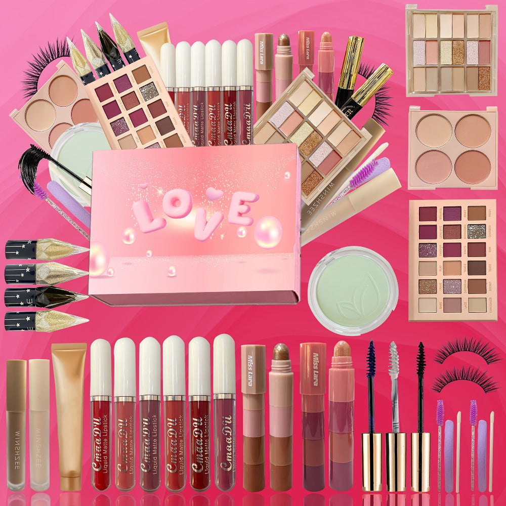 Makeup Gift Set 30PCS for Women - 18-Color Pink Eyeshadow Palette, Highlighter Eyeliner Mascara Blush Contour Lip Glaze & Setting Powder, Complete Beauty Kit, Birthday Wedding Cosp - product image