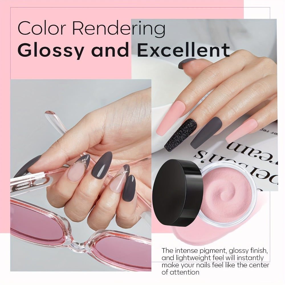 Dip Powder Nail Starter Kit 4 Colors Soft Gray Pink Black Glitter with Base Coat Top Coat Activator No Lamp French Nail Art Salon Style Manicure Set for Beginners Women - product image 4