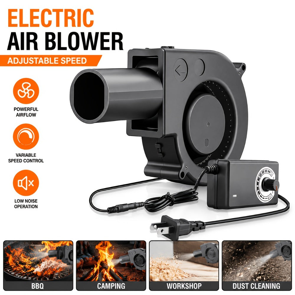 Turbo Blower Set with Adjustable Air Outlet - BBQ Barbecue Stove Firewood Stove Fan, DIY Cooling Ventilation Exhaust Tool Kit with Control Box & Stainless Steel Long Tube - product image