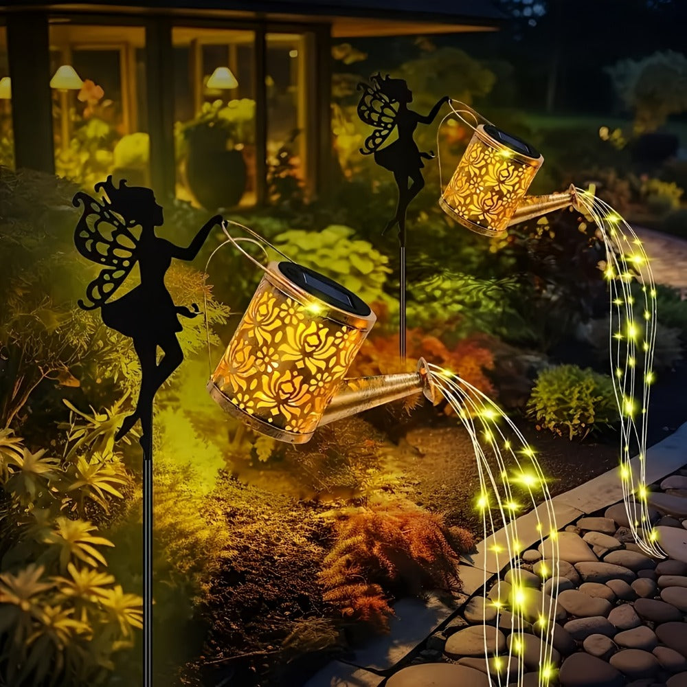 Solar Watering Can Lights 2pcs Garden Waterfall, IP65 Waterproof Hanging Solar String Lights with Ground Plug for Outdoor Lawn, Patio & Holiday Decor, Christmas Garden Gift - product image 4