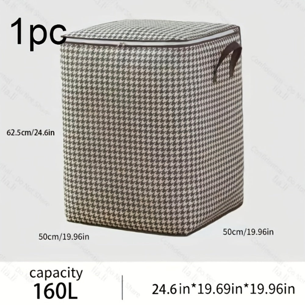 Large Storage Bags Houndstooth Non-Woven Fabric Organizer with Double Zipper & Handles – 160L/180L Dustproof Foldable Storage Box for Bedroom, Closet, Moving, Travel & Dorm, 1pc or - product image 4