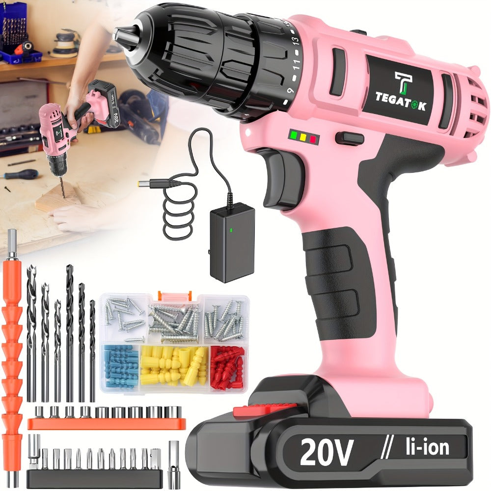 20V Cordless Drill Set Impact Power Drill 3/8 Inch Keyless Chuck 18+3 Clutch 45Nm Max Torque 2-Speed Work Light 2.0Ah Battery Fast Charger 136 148 PCS Kit - product image 8