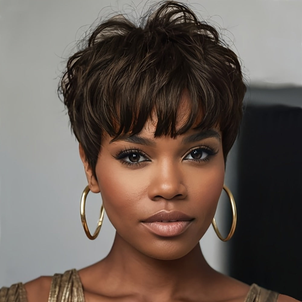 Short Wavy Bob Wig with Bangs Synthetic 6 Colors | Natural Black Burgundy Lavender Auburn Red for Women Daily Wear Party Cosplay Halloween Costume - product image 2