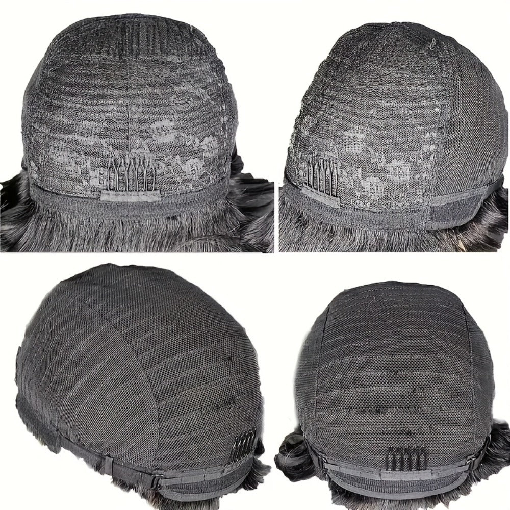 Pixie Cut Human Hair Wig with Bangs 8 Inch 200% Density Glueless | Side Part Layered Straight Rose Net Cap Throw On and Go | #1 #4 #99J Women Daily Party - product image 8