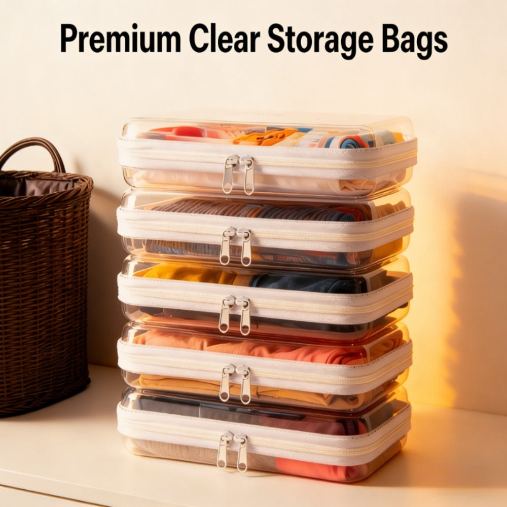 Clear Storage Box Set 4 Pcs Hard Transparent Zipper Organizer Plastic Case S M L XL Makeup Cosmetics Snacks Stationery Kids Toys Multi-Color Purple Blue Pink White - product image 4