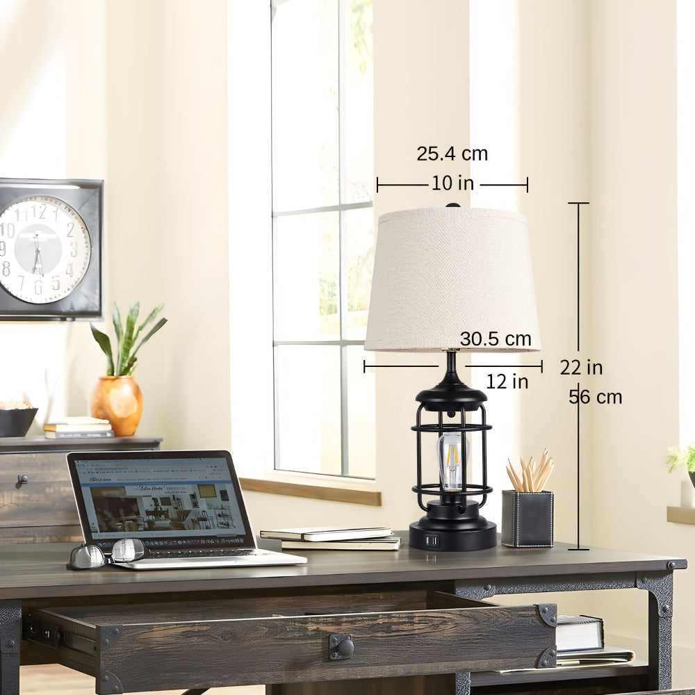 Farmhouse Table Lamps Set of 2 with 4 LED Bulbs | Touch Control 3-Way Dimmable Nightstand Lamp Dual USB Ports Natural Linen Shade Metal Black 22 Inch Bedroom Living Room - product image 4