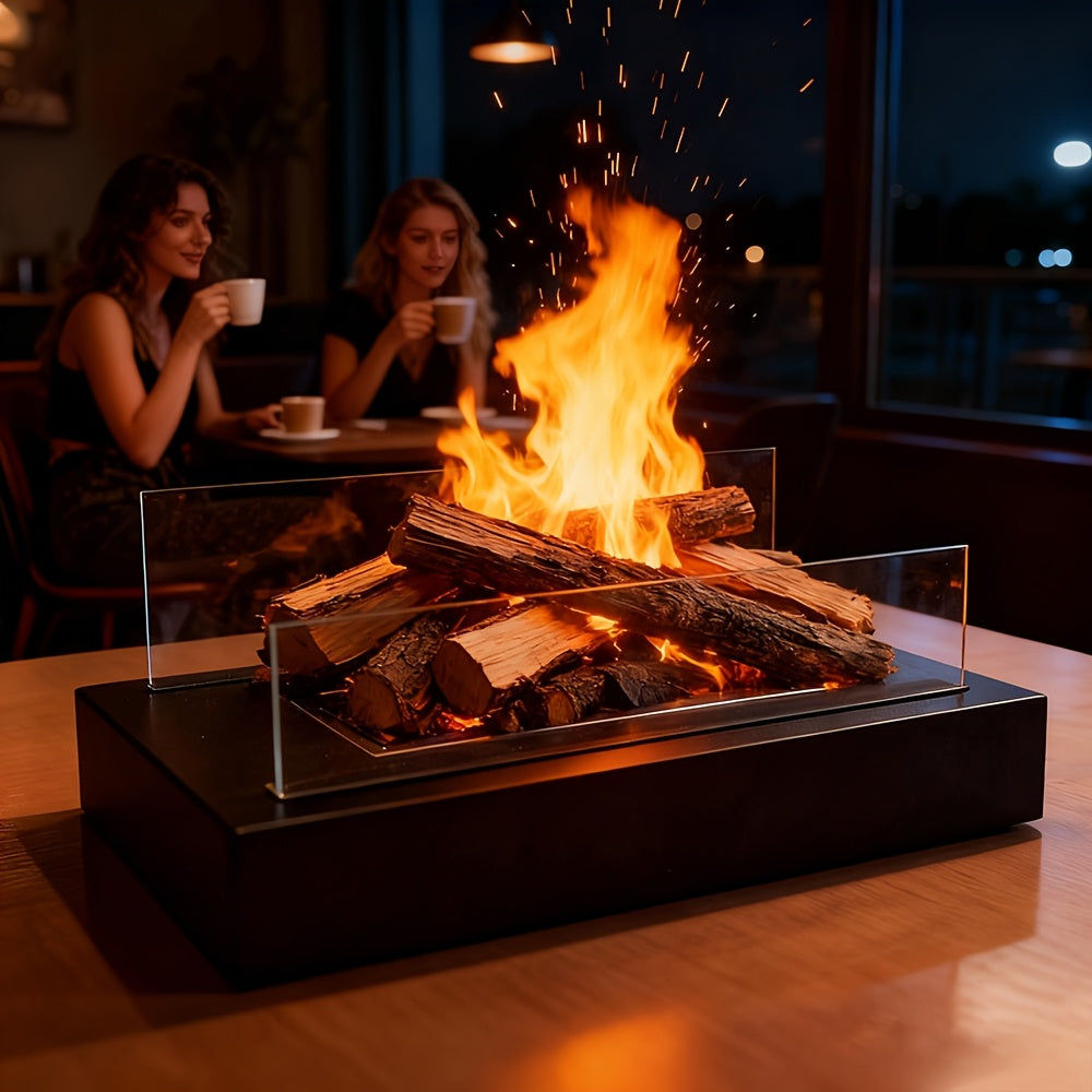 Tabletop Fire Pit Wood Pellet Smoke-Free 15 Inch with Glass Wind Guard, Portable Outdoor Mini Fire Pit for Patio Backyard Camping Tailgating Deck - product image