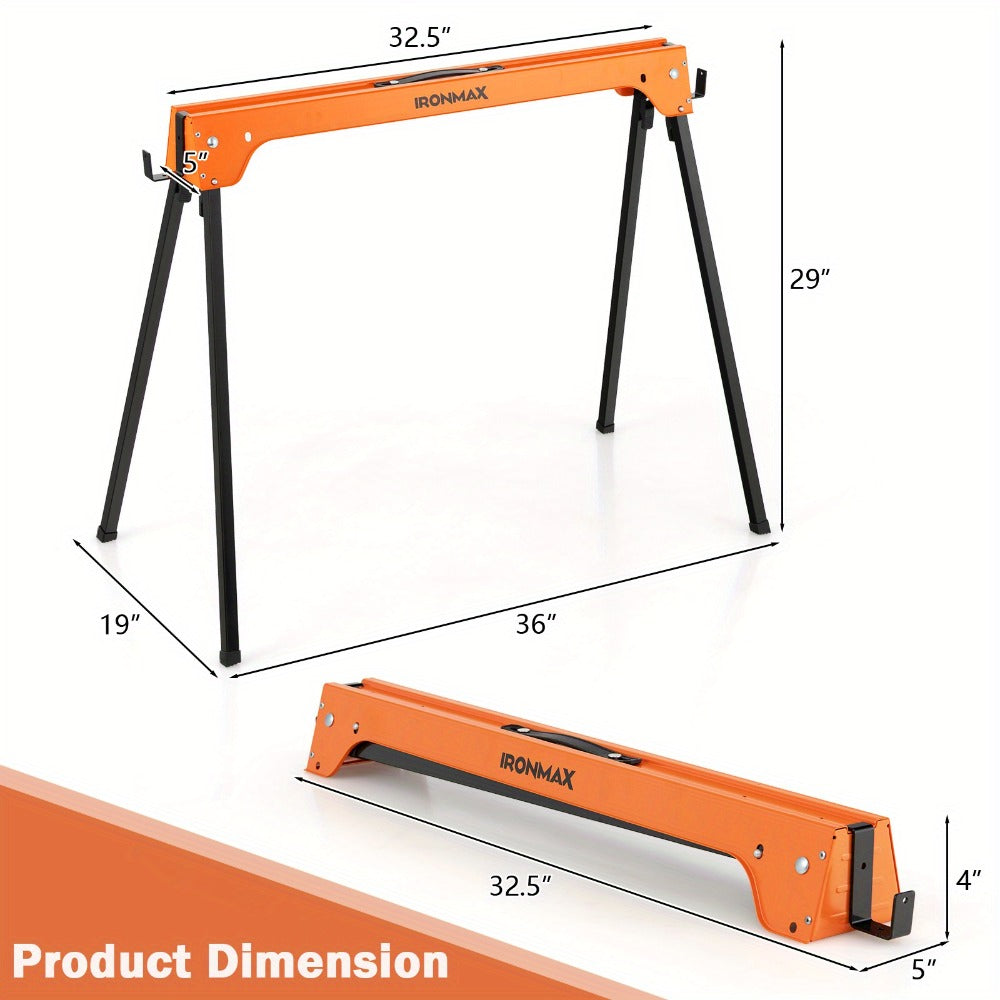 IRONMAX Folding Sawhorse 2 Pack Heavy Duty 1322 lbs Capacity Portable Collapsible Work Support Horses with Metal Frame Anti-Slip Pads - product image 2