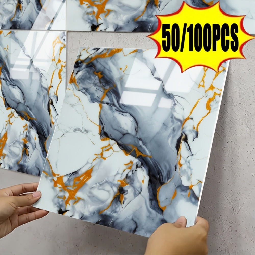 Self-Adhesive Marble Tile Stickers 11.8x11.8in Peel and Stick Wall Tiles for Bathroom Kitchen Backsplash – Waterproof 3D Glossy Imitation Marble Wall Panel, Easy to Install, 50 or  - product image 20