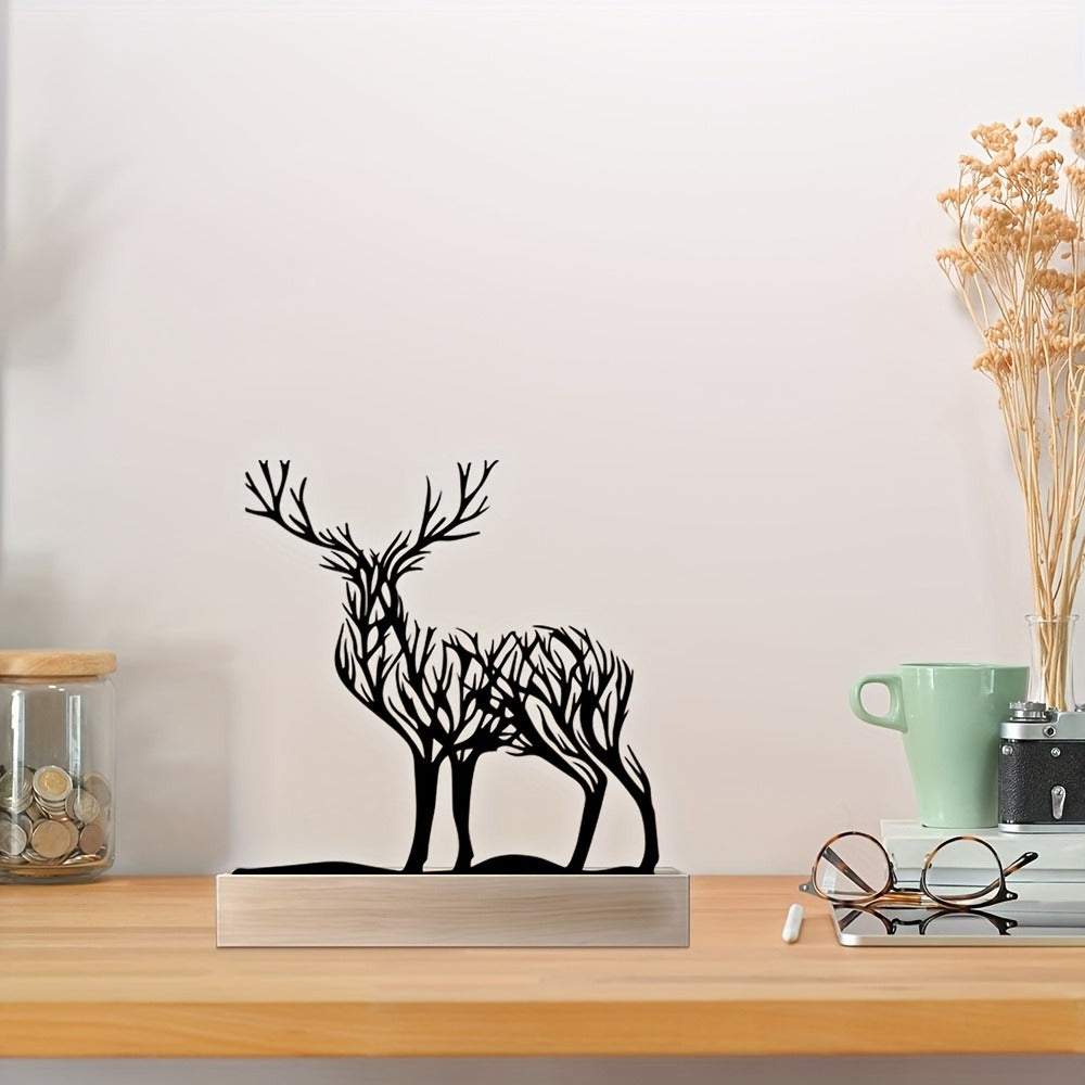 Tabletop Deer Branches Decoration with Wood Base - Iron Metal Antler Desk Sculpture for Living Room Bookshelf TV Cabinet Wine Cabinet Office Desk, Halloween Christmas New Year Home - product image 6