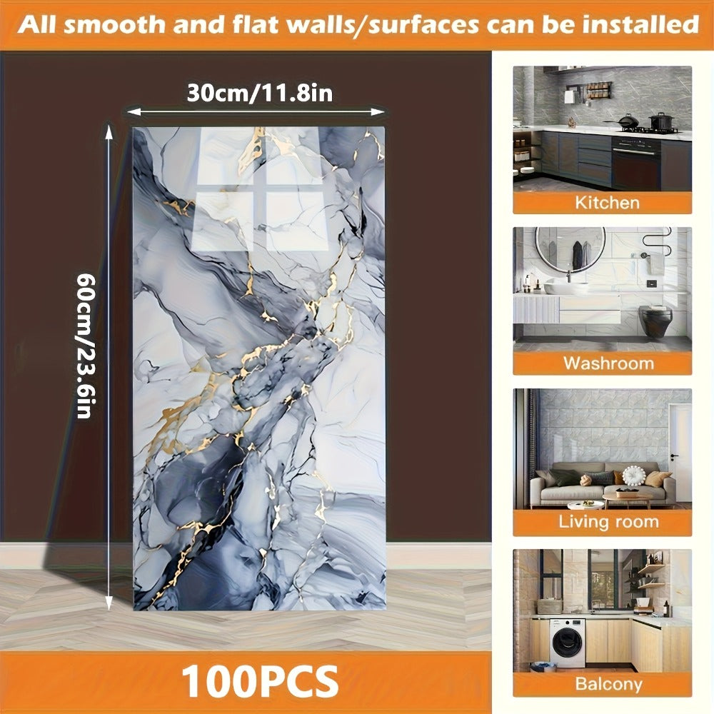 Peel and Stick Marble Tile Stickers – Self Adhesive Foam Wall Tiles for Bathroom Kitchen Office Bohemian Home Decor (50/100pcs, White/Gray/Black/Blue Gold) - product image 4