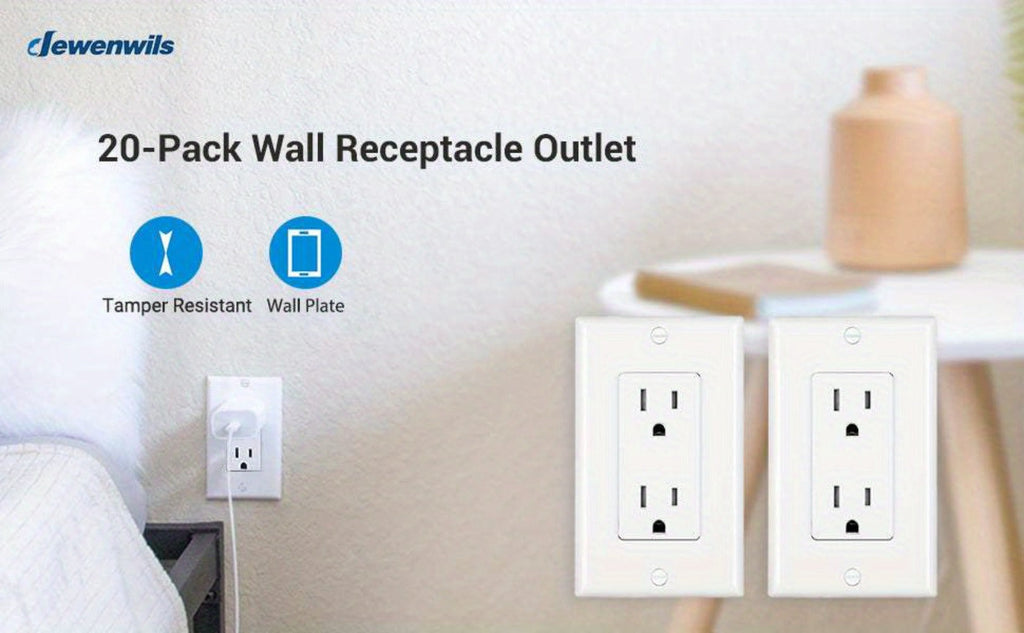 15 Amp Tamper Resistant Wall Outlet 20 Pack with Decorator Wall Plates Included Standard Electrical Receptacle 125V White Duplex Outlet for Home Office Kitchen - product image 6