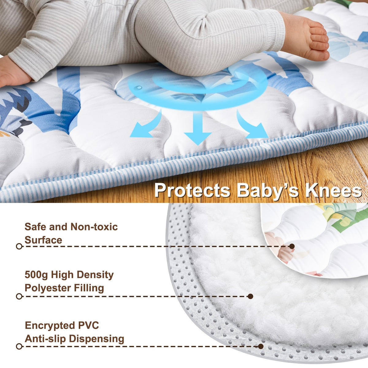 Baby Play Mat, 50x50 Playpen Mat with Super Soft Touch, Activity Mat with Upgraded Anti-Slip Bottom, Machine Washable Crawling Mat for Floor & Picnic - product image 6