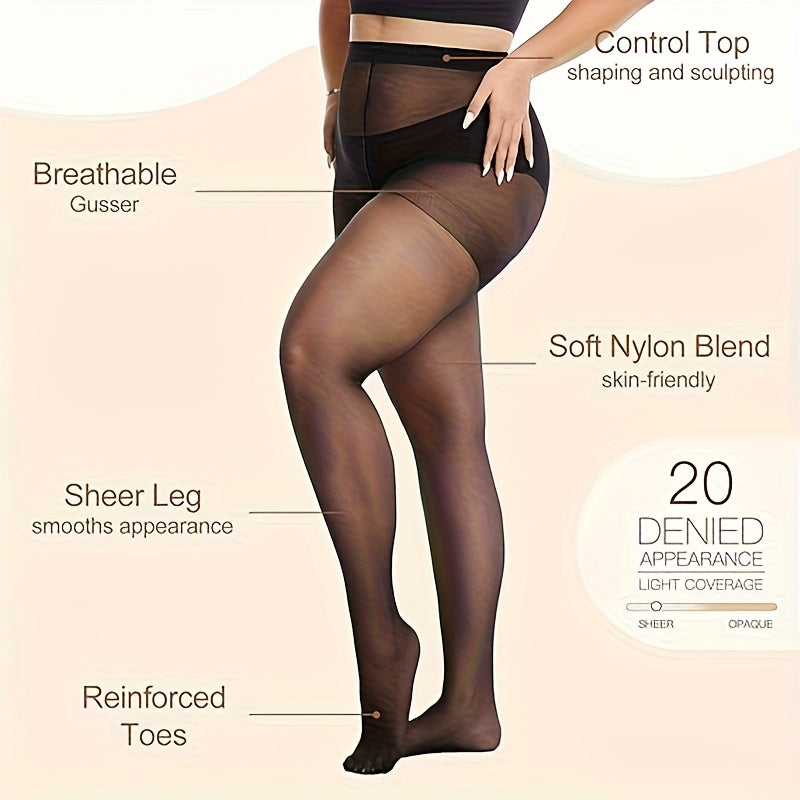 4 Pairs Plus Size High-Waisted Tights for Women, Polyamide Knit Fabric, Solid Color, Breathable & Stretchy, with Hand Washable, Tights Stockings - product image 2