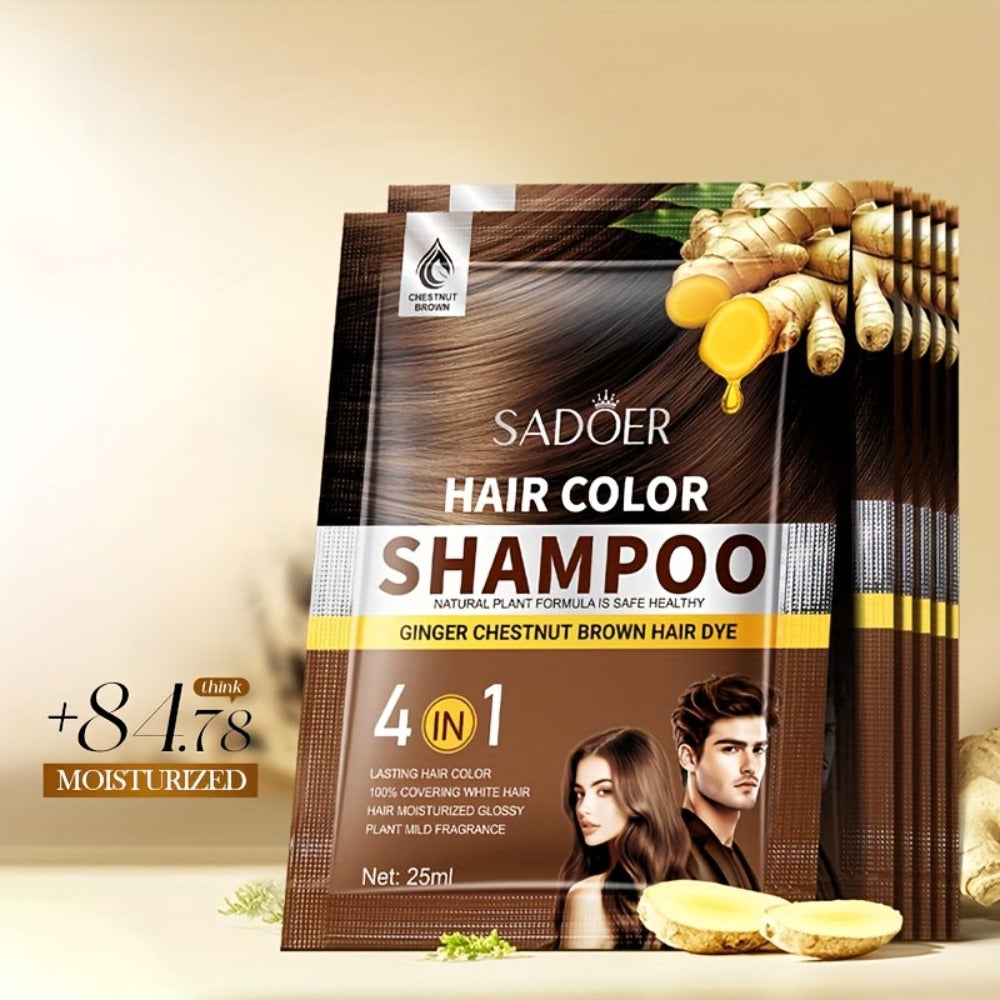 3-in-1 Hair Color Shampoo 10-Pack Single-Use Sachets Natural Dye Deep Cleansing Moisturizing Gel — Gray Coverage Portable At-Home Hair Coloring Unisex Black Brown Red Purple - product image 10