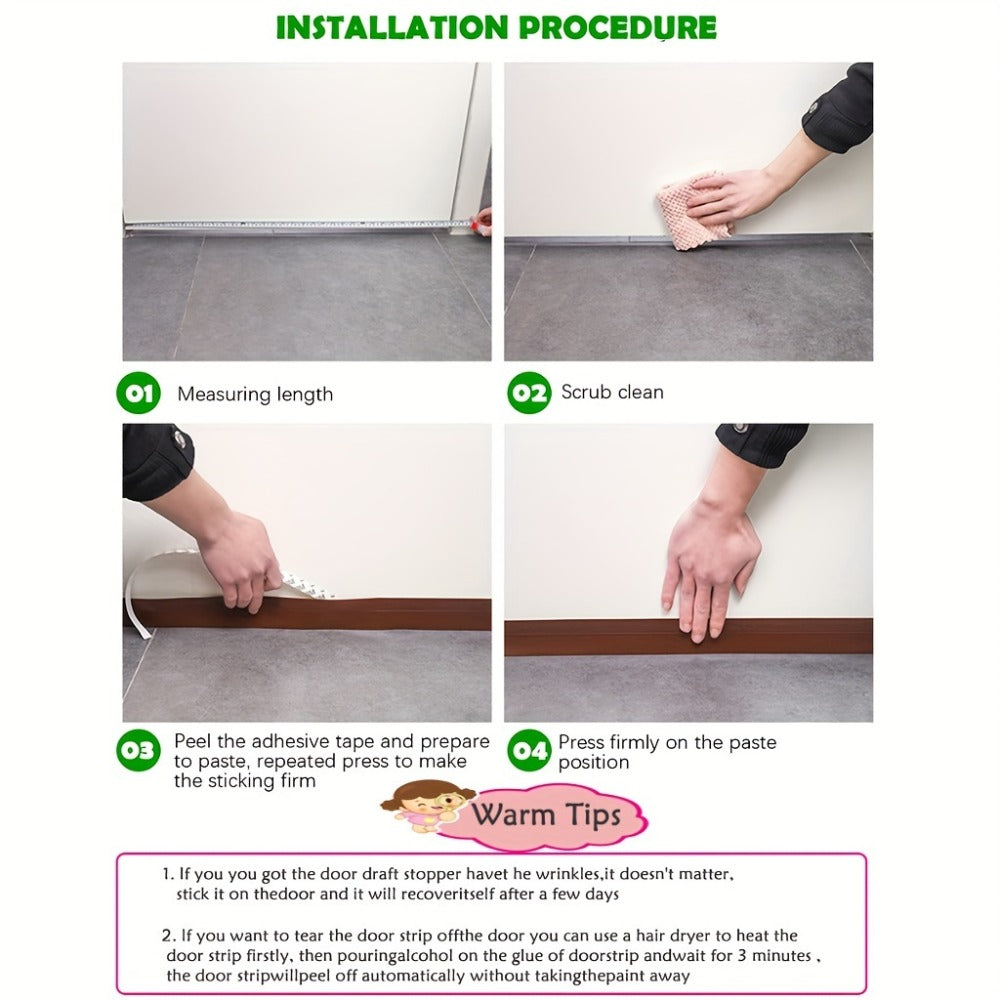 Door Draft Stopper 2pcs Silicone Weather Stripping 37" Under Door Seal Strip with Strong Adhesive – Noise Reduction, Energy Saving, Easy Install for Interior & Exterior Doors, Brow - product image 8