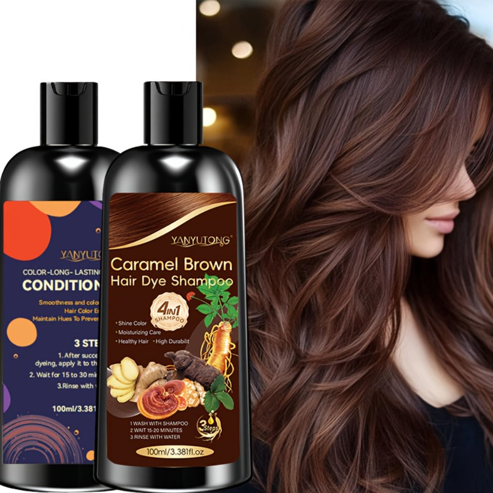 Gray Hair Coverage Shampoo and Conditioner Set — 4-in-1 Hair Dye with Ginger & Herbal Extracts, Long-Lasting Color for Women & Men, Gentle Moisturizing Formula, 3 Shades Available - product image