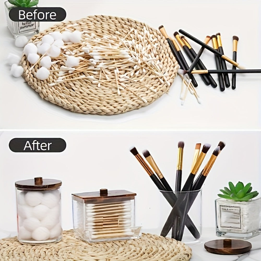 Glass Jars with Bamboo Lids 6 Piece Set – Sealed Dustproof Clear Glass Storage Containers for Bathroom Vanity, Cotton Swabs, Cosmetics, Spices & Kitchen – Airtight Eco-Friendly Org - product image 5