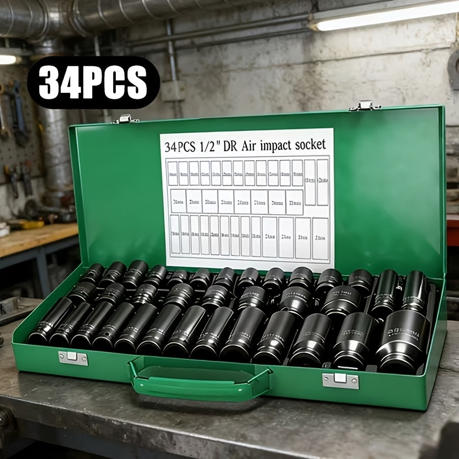 34pcs Impact Socket Set with 1/2" Drive Or 53pcs Tool Set Or 50pcs Impact Socket Set with 3/8" Drive, SAE (5/16" to 3/4") and Metric (8 to 22mm) Sizes, 6-point - product image 5