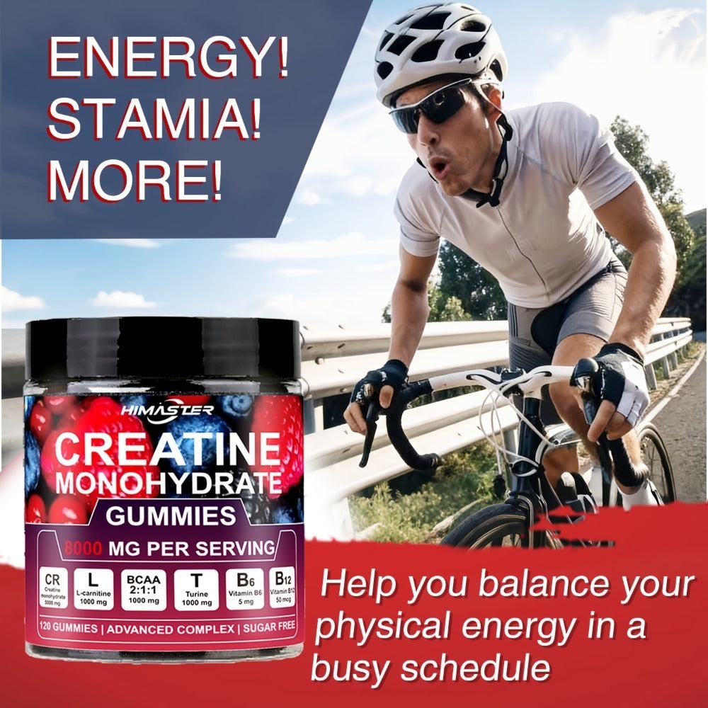 Creatine Monohydrate Gummies 8000mg Blueberry Flavor – with L-Taurine, BCAA, Vitamin B6 & B12 | Pre-Workout Muscle Strength & Endurance Supplement for Men & Women | 120 Count | Yea - product image 3