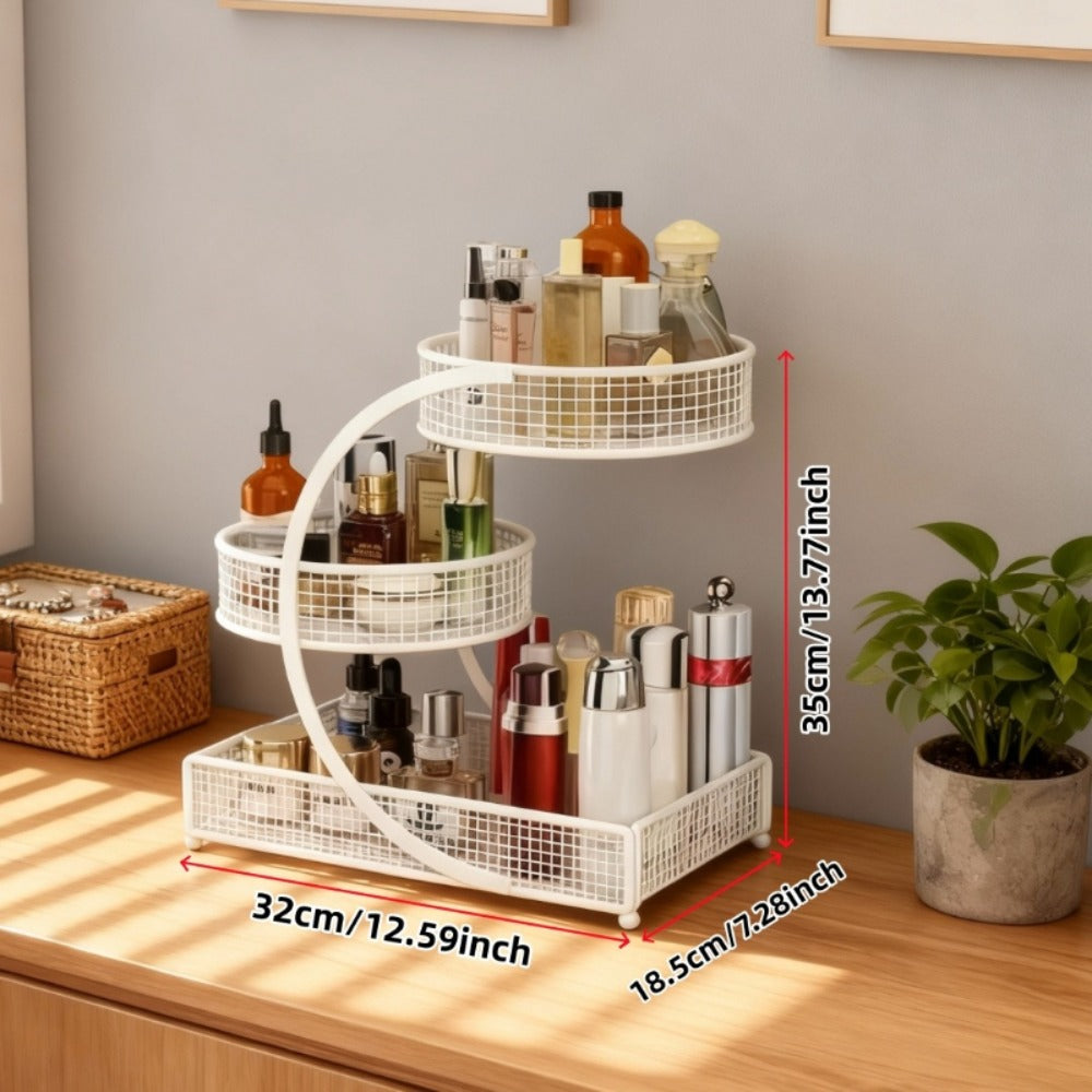3-Tier Metal Makeup Organizer with Round Baskets Anti-Rust Vanity Storage Rack with Tissue Holder Space Saving Cosmetic Organizer Gift for Women - product image 2