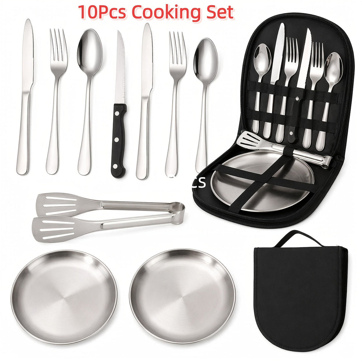 10 & 27 Piece Outdoor Cooking Utensil Kit with Organizer Bag for Camping, BBQ, Picnic, RV, Travel & Backpacking – Camping Cookware Set Stainless Steel