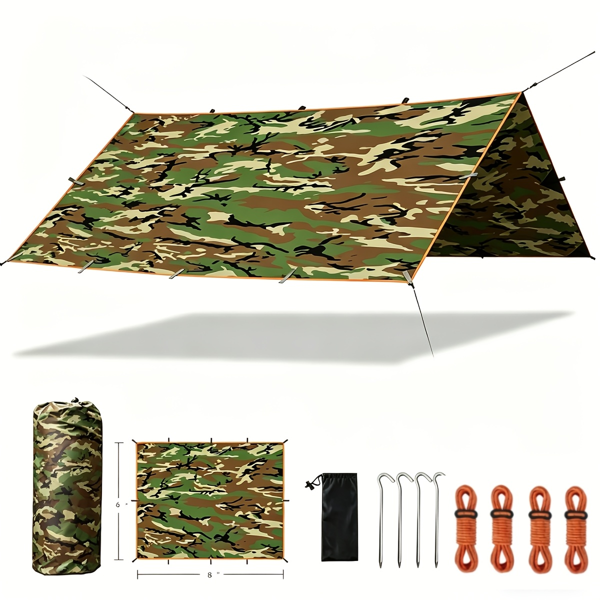 Camping Tarp Canopy with UV Protection – Multiple Colors & Sizes – Portable Collapsible Waterproof Shelter Tent for Backpacking, Hiking, Garden, Outdoor Survival