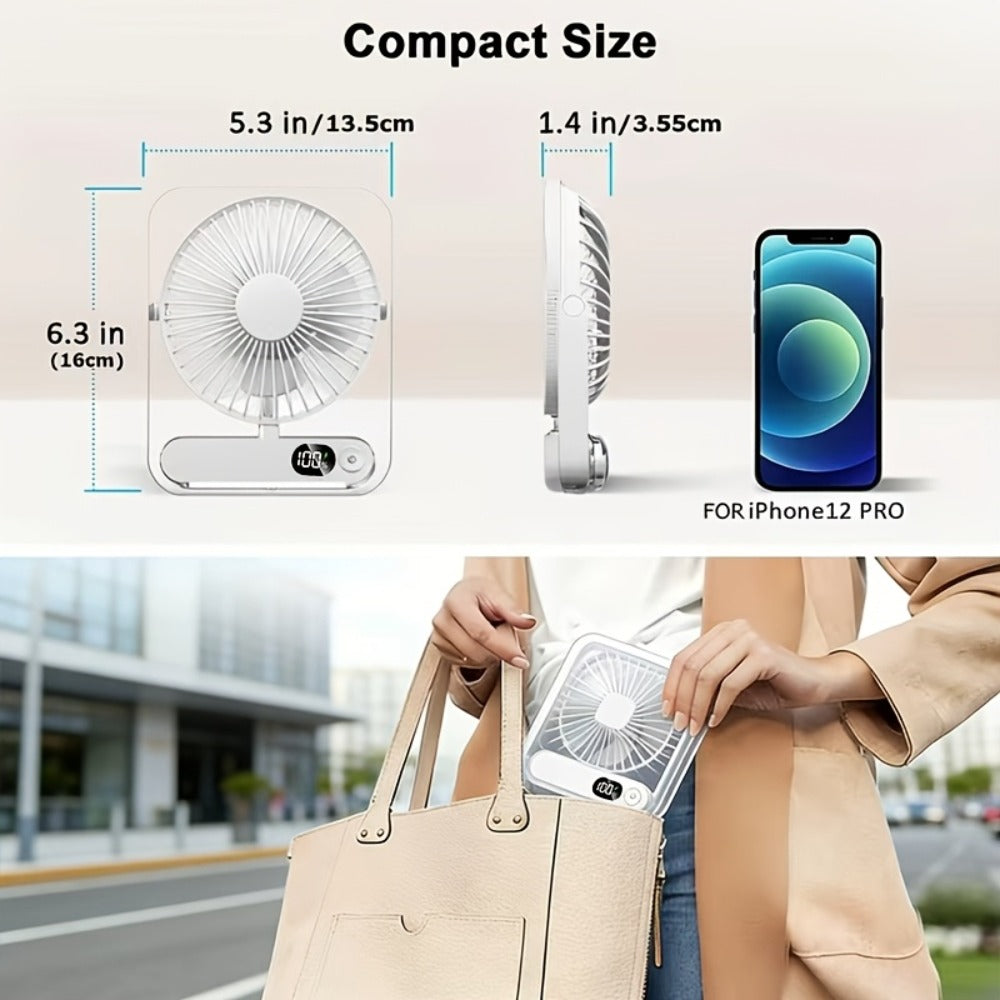 Desk Fan Portable USB Rechargeable 3000mAh Battery 5-Speed Adjustable 180 Degree Foldable Ultra Quiet Digital Display Acrylic for Home Office Travel Lightweight Cooling Fan - product image 10