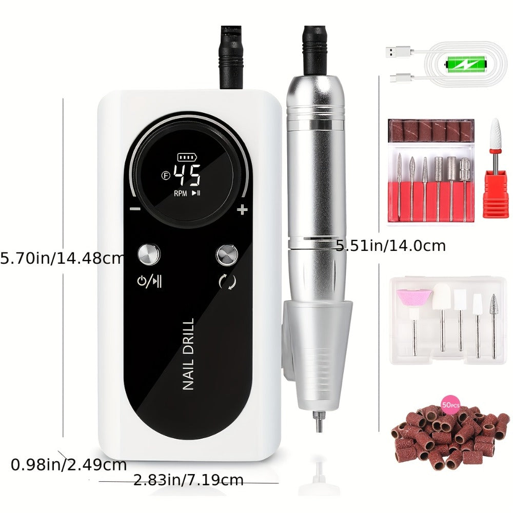 Low Noise Nail Drill Machine 45000RPM Rechargeable with LCD Display — Quiet Electric E-File for Gel Polish Acrylic Natural Nails, Professional Cordless Nail Sander for Home & Salon - product image 6