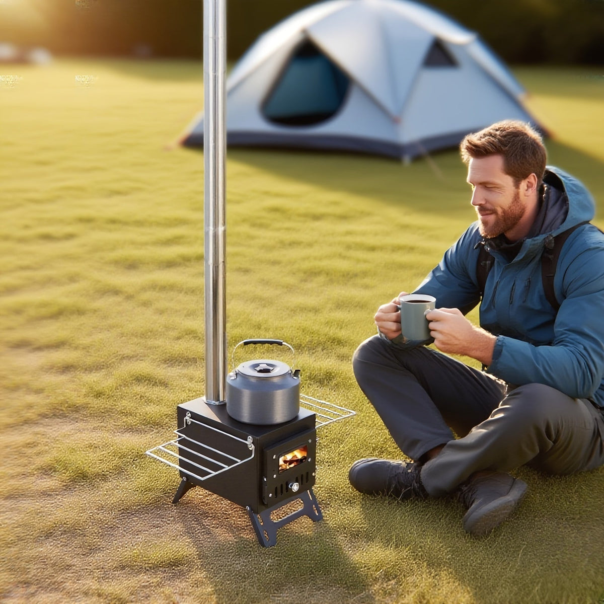 Outdoor Wood Burning Fireplace Stove Portable Camping Fire Pit Foldable Legs Carry Handle 5-Piece Chimney Pipe Complete Tool Set for Camping RV Patio Garden Winter Heating Party - product image 2