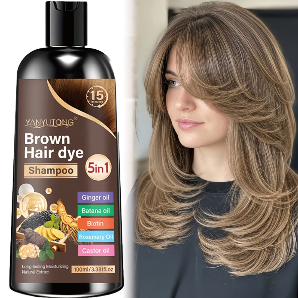 Gray Coverage Hair Dye Shampoo 5-in-1 with Ginger Oil Biotin Rosemary Castor Oil | Gentle Color Shampoo for Black Brown Chestnut Brown | No Mix Quick Application Men & Women - product image 5