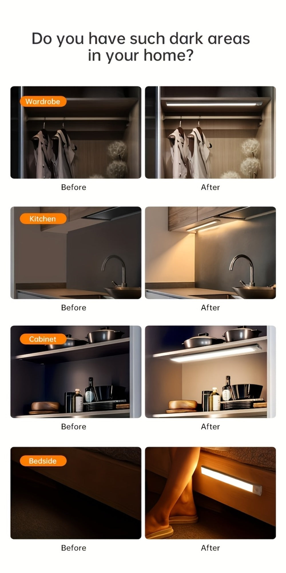 LED Motion Sensor Light USB-C Rechargeable 3 Color Temperatures Stepless Dimming Wireless Magnetic Under Cabinet Closet Night Light 1 2 4 Pack 20cm 30cm 40cm 50cm - product image 27
