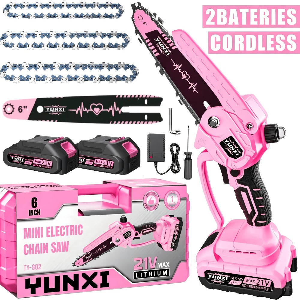 Mini Chainsaw 6 Inch 21V Cordless Battery Powered | Handheld Electric Chain Saw for Tree Branch Trimming Wood Cutting | Lightweight Portable Pruning Saw Pink - product image 10