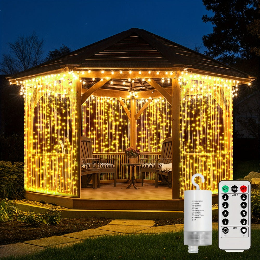 Curtain Lights for Gazebo Outdoor, 330 LED 10ft x 10ft Waterfall Fairy Lights Battery Operated with Remote, IP65 Waterproof Hanging String Lights with 8 Modes for Bedroom Porch Pat - product image 11