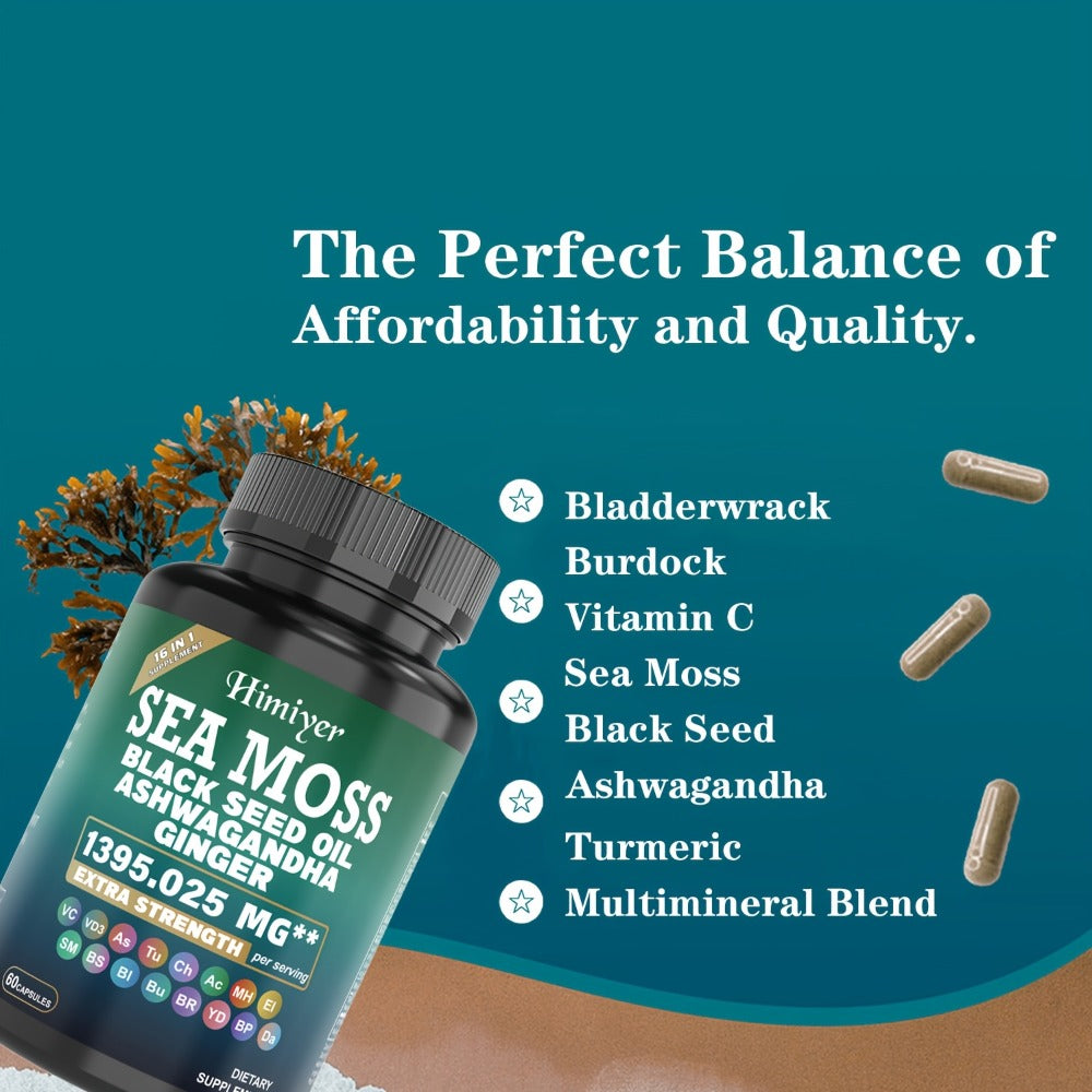Sea Moss Capsules 3-Pack 180 Count with Black Seed Oil, Ashwagandha, Turmeric & Bladderwrack - Multimineral Thyroid, Immune, Gut & Anti-Inflammatory Wellness Blend with Vitamin C D - product image 5