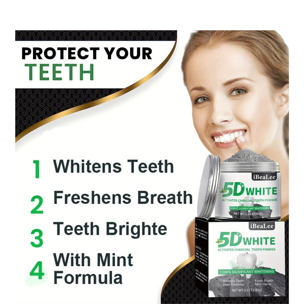 Activated Charcoal Teeth Whitening Powder 60g Natural Stain Remover for Coffee Tea Tobacco Deep Cleaning Dental Polish Breath Freshener Oral Care for Men Women Daily Whitening Trea - product image 2