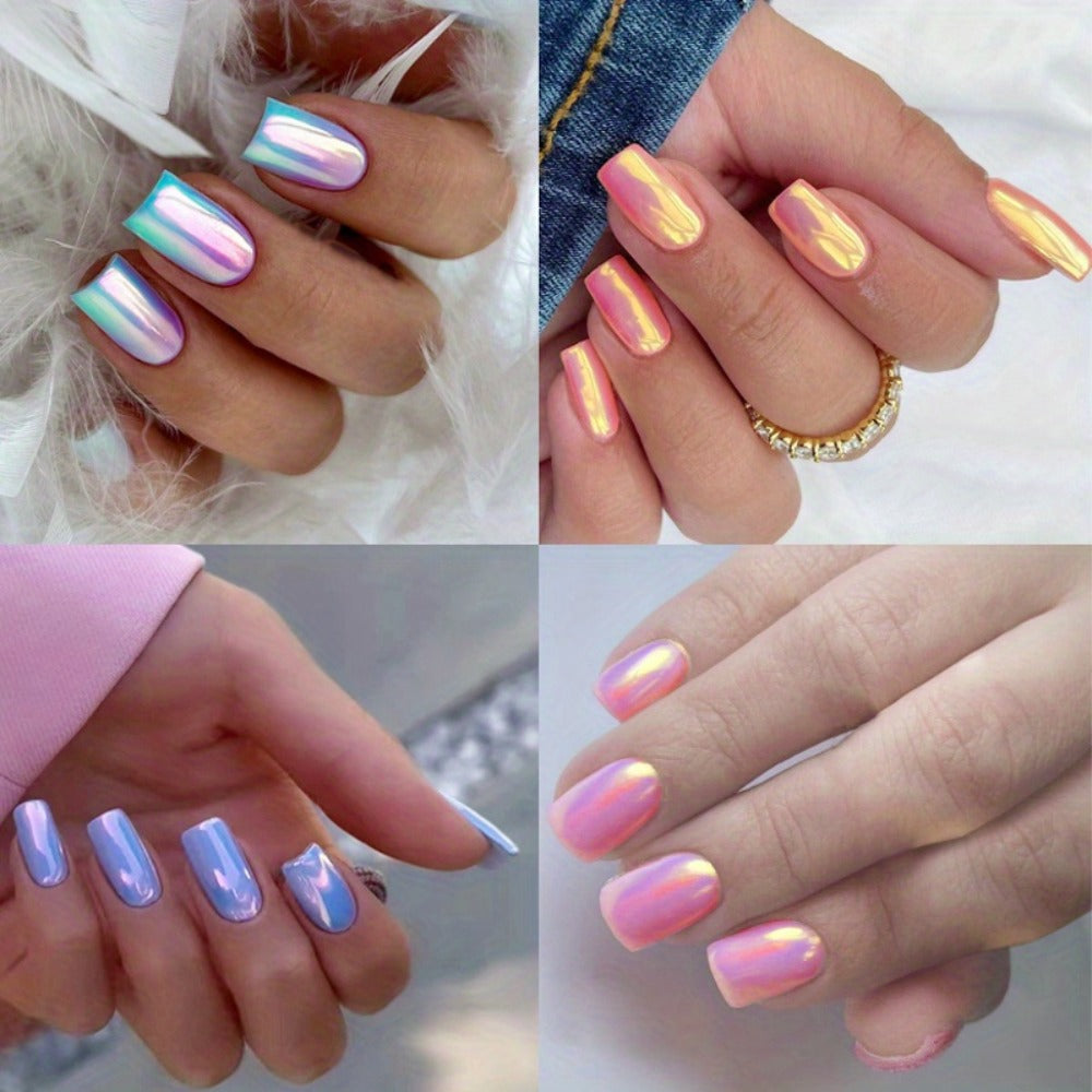 Chrome Nails 96 Pieces 4 Packs Pink Mirror Short Square Press On Nails – Glossy Acrylic Full Cover Fake Nails for Women Girls Summer Dating Personalized Nail Art Kit - product image 9